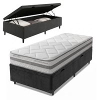 Cama Box Baú Solteiro Molas Ensacadas Prisma 88x188x63cm Herval - Suporta até 110 kg cinza/preto