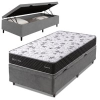 Cama Box Baú Solteiro Espuma AG65 Double Face Belga 88x188x60cm Herval - Suporta até 150kg Preto/Cinza