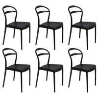 Jogo 6 Cadeiras Plásticas Tramontina Summa Lia Resistente Empilhável Sem Braços Preto Jardim Cozinha