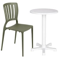 Conjunto Mesa Plástica Branca com 6 Cadeiras Verde Oliva Tramontina Jardim Varanda Área Externa