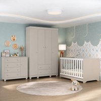 Quarto de Bebê Completo com Berço Americano 3 em 1 p/Colchão 130x70cm Allegra Multimóveis MP4582 - Off White