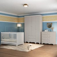 Quarto de Bebê Completo com Berço Americano 3 em 1 p/Colchão 130x70cm Dengo Multimóveis MP4584 - Off White