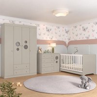 Quarto de Bebê Completo com Berço Americano 3 em 1 Colchão Incluso Pirulito Multimóveis MP4629 - Off White