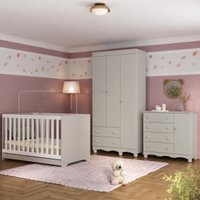 Quarto de Bebê Completo com Berço Americano 3 em 1 p/Colchão 130x70cm Dengo Multimóveis MP4592 - Off White
