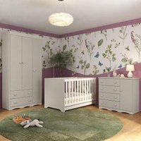 Quarto de Bebê Completo com Berço Americano 3 em 1 Colchão Incluso Realeza Multimóveis MP4607 - Off White