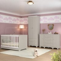 Quarto de Bebê Completo com Berço Americano 3 em 1 Colchão Incluso Dengo Multimóveis MP4612 - Off White