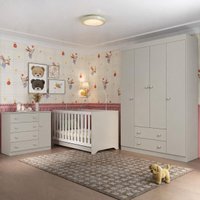 Quarto de Bebê Completo com Berço Americano 3 em 1 p/Colchão 130x70cm Encanto Multimóveis MP4581 - Off White