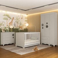 Quarto de Bebê Completo com Berço Americano 3 em 1 Suspiro Multimóveis MP4624 - Off White