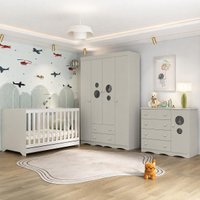 Quarto de Bebê Completo com Berço Americano 3 em 1 Colchão Incluso Sonho Multimóveis MP4631 - Off White