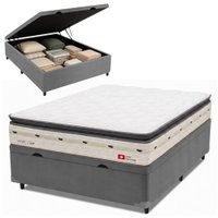 Cama Box Baú Casal Molas Ensacadas Orion 138x188x73cm Herval - Suporta até 150 kg por pessoa Branco / Cinza
