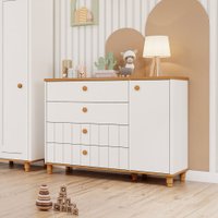 Cômoda de Bebê Cupcake 1 Porta 4 Gavetas 100% Mdf Branco Acetinado/Nature - Permobili