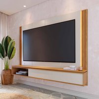 Painel para TV até 75 Polegadas com LED 2 Portas e Nicho Multimóveis CRCOL-PTV026 Off White/Madeirado