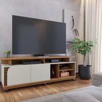 Rack para TV até 75 Polegadas com 2 Portas e Rodízios Multimóveis CRCOL-RCK038 Freijó/Off White
