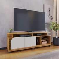 Rack para TV até 75 Polegadas com 2 Portas e Rodízios Multimóveis CRCOL-RCK038 Madeirado/Off White