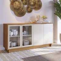 Aparador Buffet com Vidro e 4 Portas 160cm Multimóveis CRCOL-APA007 Madeirado/Off White