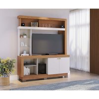 Rack Estante para TV até 50 Polegadas 2 Portas e Prateleiras de Vidro Multimóveis CRCOL-RCP028 Madeirado/Off White