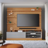 Rack com Painel para TV até 65 Polegadas com 1 Porta e LED Multimóveis CRCOL-RCP024 Madeirado/Cinza
