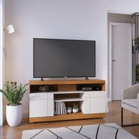 Rack para TV até 47 Polegadas com 2 Portas e Rodízios Multimóveis CRCOL-RCK034 Madeirado/Off White