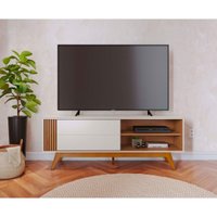 Rack para TV até 60 Polegadas com 1 Porta de Correr Retrô Multimóveis CRCOL-RCK036 Off White/Madeirado