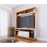Rack Estante para TV até 65 Polegadas com 2 Portas e Nichos Multimóveis CRCOL-RCP030 Madeirado/Off White