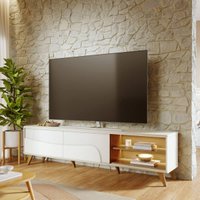 Rack para TV até 75 Polegadas com LED 2 Portas e Nichos Retrô Multimóveis CRCOL-RCK042 Off White/Madeirado