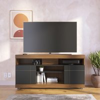 Rack para TV até 47 Polegadas com 2 Portas e Rodízios Multimóveis CRCOL-RCK034 Madeirado/Preto