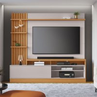 Rack com Painel para TV até 65 Polegadas com 1 Porta e LED Multimóveis CRCOL-RCP024 Madeirado/Off White