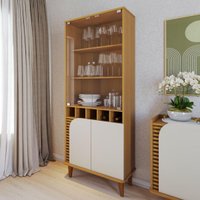 Cristaleira com Vidro 4 Portas e Adega Retrô 70cm Multimóveis CRCOL-CRI009 Madeirado/Off White