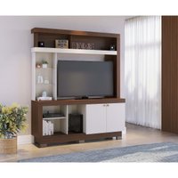 Rack Estante para TV até 50 Polegadas 2 Portas e Prateleiras de Vidro Multimóveis CRCOL-RCP028 Nogueira/Off White