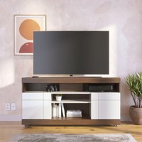 Rack para TV até 47 Polegadas com 2 Portas e Rodízios Multimóveis CRCOL-RCK034 Nogueira/Off White