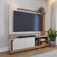 Rack com Painel para TV até 75 Polegadas com 2 Portas e Prateleiras Multimóveis CRCOL-RCP025 Off White/Madeirado