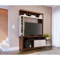 Rack Estante para TV até 50 Polegadas com 2 Portas e Nichos Multimóveis CRCOL-RCP029 Nogueira/Off White