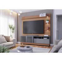 Rack com Painel para TV até 70 Polegadas com LED 1 Porta 1 Gaveta Multimóveis CRCOL-RCP027 Madeirado/Cinza