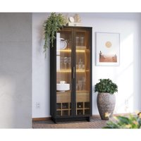 Cristaleira com LED 2 Portas de Vidro 1 Gaveta e Adega 71,6cm Multimóveis CRCOL-CRI010 Preto/Madeirado