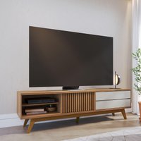 Rack para TV até 75 Polegadas com 1 Porta de Correr e 2 Gavetas Retrô Multimóveis CRCOL-RCK035 Madeirado/Off White