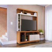 Rack Estante para TV até 50 Polegadas com 2 Portas e Nichos Multimóveis CRCOL-RCP029 Madeirado/Off White