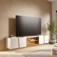 Rack para TV até 85 Polegadas com LED 4 portas e 2 Nichos Multimóveis CRCOL-RCK037 Off White/Madeirado