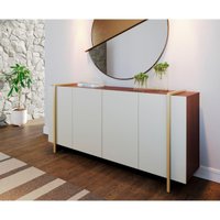 Aparador Buffet com 4 Portas 160cm Multimóveis CRCOL-APA011 Off White/Nogueira/Dourado