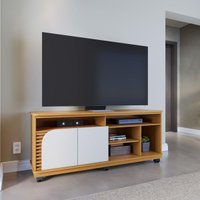 Rack para TV até 65 Polegadas com 2 Portas e Rodízios Multimóveis CRCOL-RCK039 Madeirado/Off White
