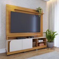 Rack com Painel para TV até 75 Polegadas com 2 Portas e Prateleiras Multimóveis CRCOL-RCP025 Madeirado/Off White