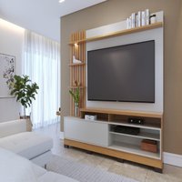 Rack com Painel para TV até 65 Polegadas com 1 Porta e LED Multimóveis CRCOL-RCP023 Madeirado/Off White