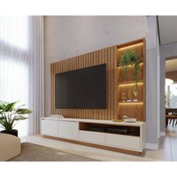 Rack com Painel para TV até 82 Polegadas 4 Gavetas e Nichos com LED Multimóveis CRCOL-RCP007 Madeirado/Off White
