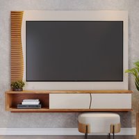 Painel para TV até 65 Polegadas com LED 2 Portas e 1 Nicho Multimóveis CRCOL-PTV034 Off White/Madeirado