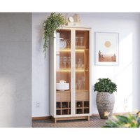 Cristaleira com LED 2 Portas de Vidro 1 Gaveta e Adega 71,6cm Multimóveis CRCOL-CRI010 Off White/Madeirado