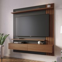 Painel para TV até 65 Polegadas com 2 Portas e Prateleiras Multimóveis CRCOL-PTV033 Madeirado/Preto