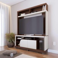 Rack Estante para TV até 65 Polegadas com 2 Portas e Nichos Multimóveis CRCOL-RCP030 Nogueira/Off White