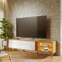 Rack para TV até 75 Polegadas com LED 2 Portas e Nichos Retrô Multimóveis CRCOL-RCK042 Madeirado/Off White
