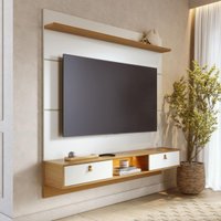 Painel para TV até 60 Polegadas com LED e 2 Portas Multimóveis CRCOL-PTV030 Off White/Madeirado