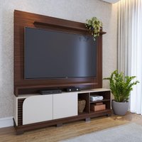 Rack com Painel para TV até 75 Polegadas com 2 Portas e Prateleiras Multimóveis CRCOL-RCP025 Nogueira/Off White