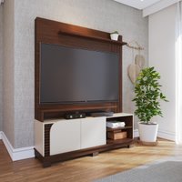 Rack com Painel para TV até 65 Polegadas com 2 Portas e Prateleiras Multimóveis CRCOL-RCP022 Off White/Nogueira